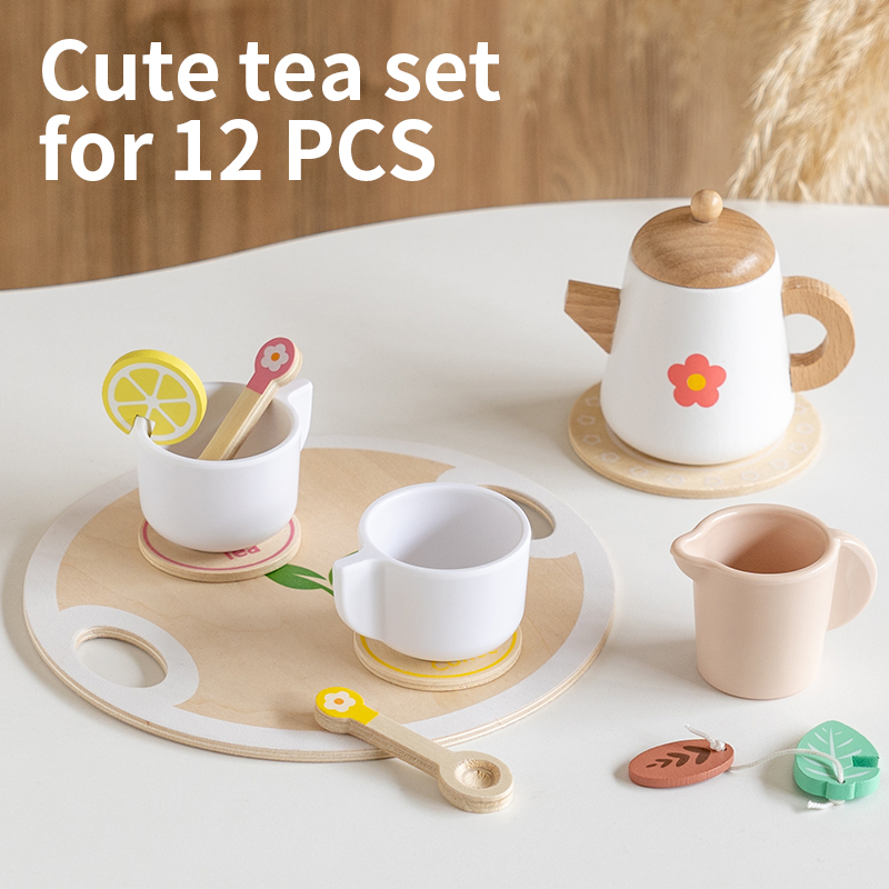 Coffee Tea And Sugar Canisters - ชุดของเล่นครัวเด็กยอดนิยม ชุดน้ำชาไม้เสมือนจริง ชุดของเล่นปาร์ตี้