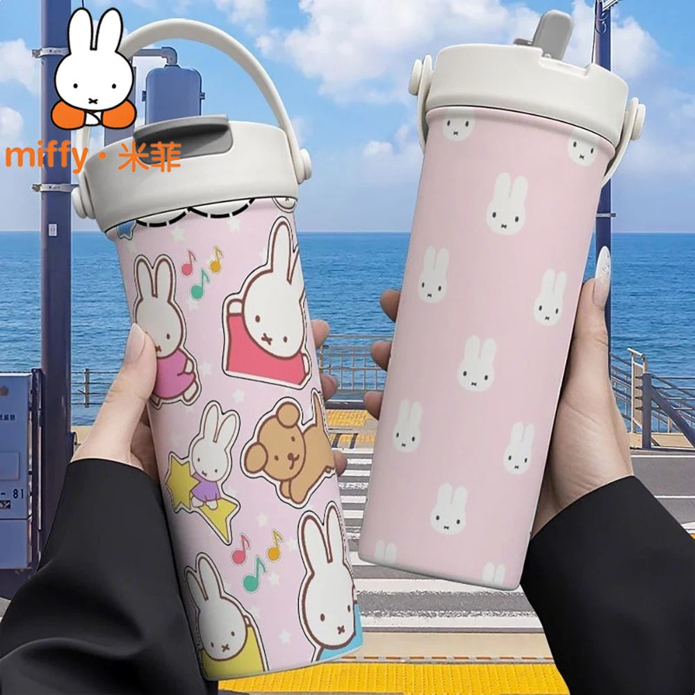 Coffee Tea Japan - กระติกน้ำร้อนมิฟฟี่ แรบบิท แบบพกพา พร้อมหลอดดูดสองแบบ ความจุขนาดใหญ่ แก้วน้ำแบบพกพา