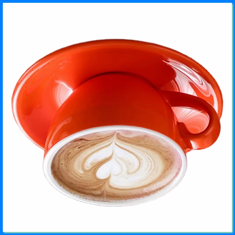 Mug Tea Coffee - มินิมอลลิสต์ 220 มล. ถ้วยกาแฟเซรามิกสีทึบพร้อมฐานแก้วคู่สไตล์ยุโรปถ้วยชาลาเต้สีแดง-A57M