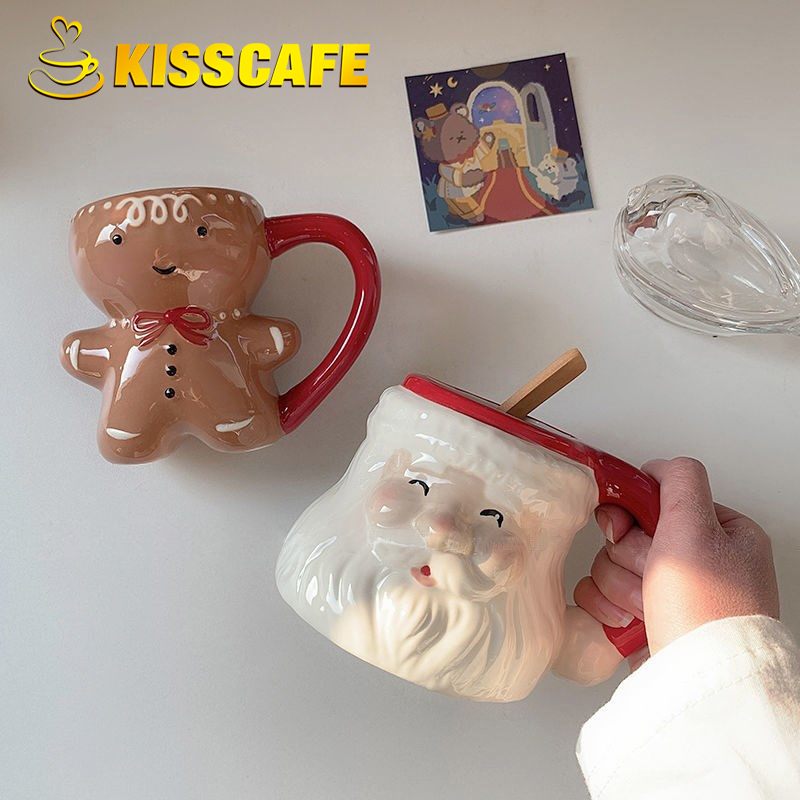 Coffee Tea Friends - Creative การ์ตูนน่ารักคริสต์มาสแก้วเซรามิค Santa Claus เซรามิคคู่ชาถ้วยกาแฟถ้วยแก้ว Drinkware