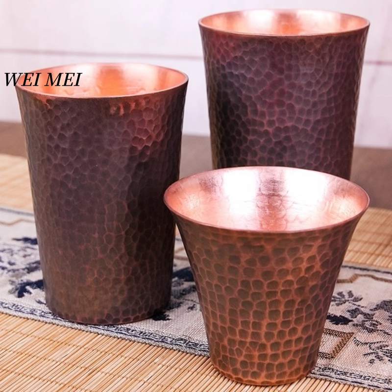 Coffee Tea Friends - แก้วกาแฟทองแดงวินเทจ ลายตอกแบบแฮนด์เมด สำหรับใช้กลางแจ้งหรือในบ้าน แก้วน้ำเย็น แก้วชา ของขวัญสำหรับเพื่อน