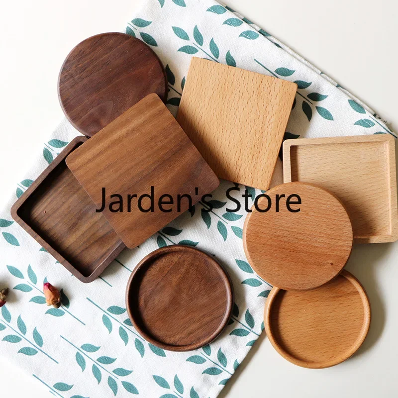 Coffee Tea Japan - ที่รองแก้วไม้ 1 ชิ้น ทำจากไม้วอลนัทและบีช ทรงกลม สำหรับวางแก้วชา