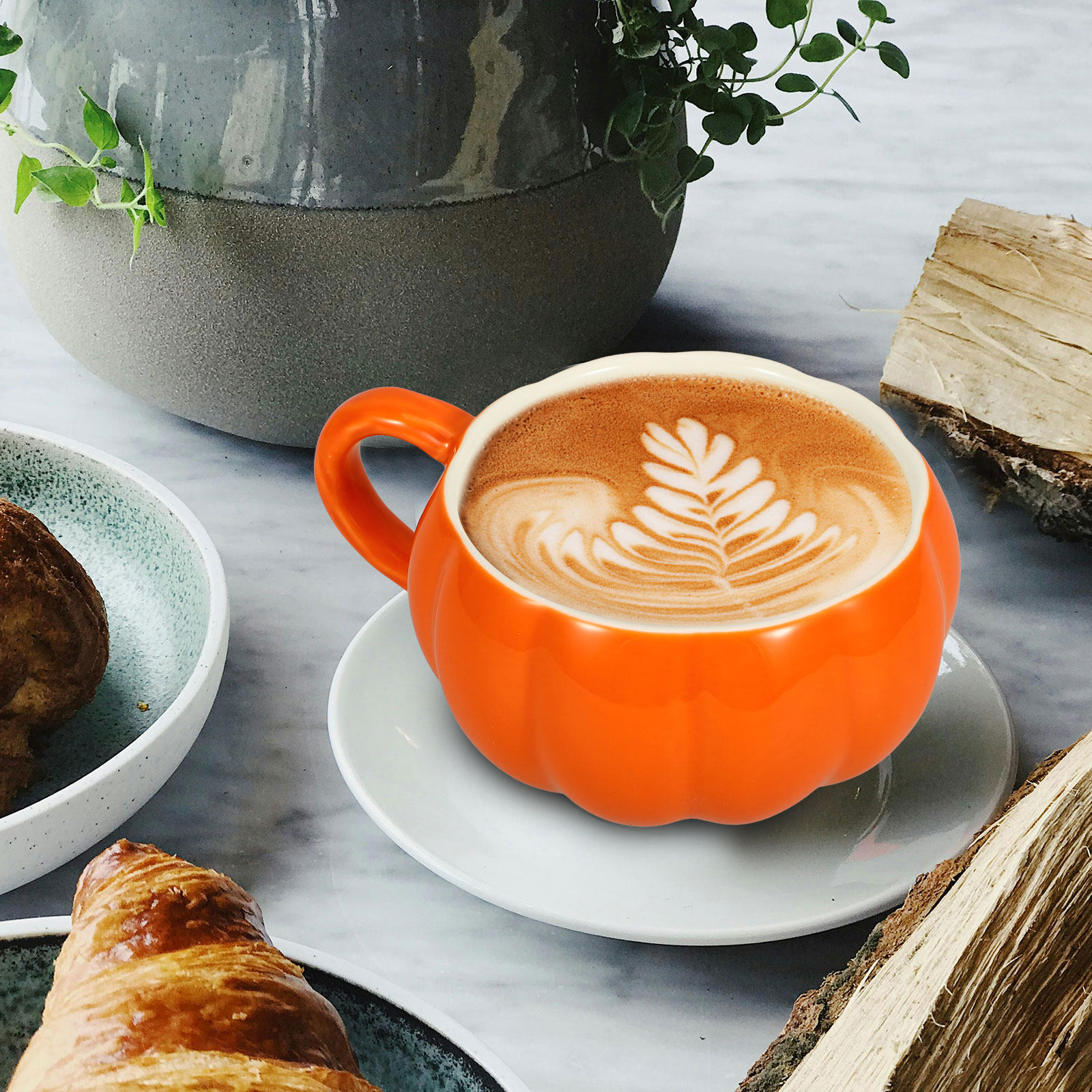 Coffee Tea Break - แก้วเซรามิกทรงฟักทองแปลกใหม่ ธีมฮาโลวีน ทนทานสูง ไม่แตกง่าย ตกแต่งโต๊ะทำงานที่บ้านหรือที่ทำงาน สำหรับใส่น้ำหรือกาแฟ
