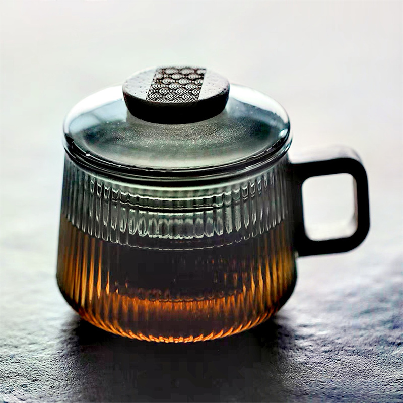 Coffee Tea Japan - 300ml ลาย Borosilicate สูงแก้วชาไม้ Handle ชาแยกน้ําชาถ้วย