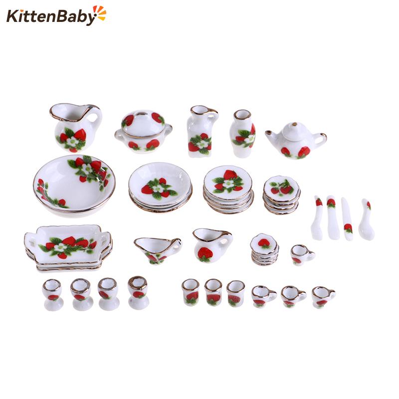 Coffee Tea Catering - 1ชุด1:12 Miniature บ้านตุ๊กตาดอกไม้รูปแบบกาแฟชาถ้วยเซรามิคตุ๊กตาอุปกรณ์ครัว