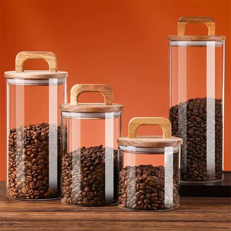 Coffee Tea And Sugar Canisters - ขวดแก้วใสพร้อมฝาปิดไม้ไผ่กระป๋องปิดผนึกภาชนะเก็บอาหารสําหรับชาหลวมกาแฟถั่วน้ําตาลเกลือ Gadgets ครัว