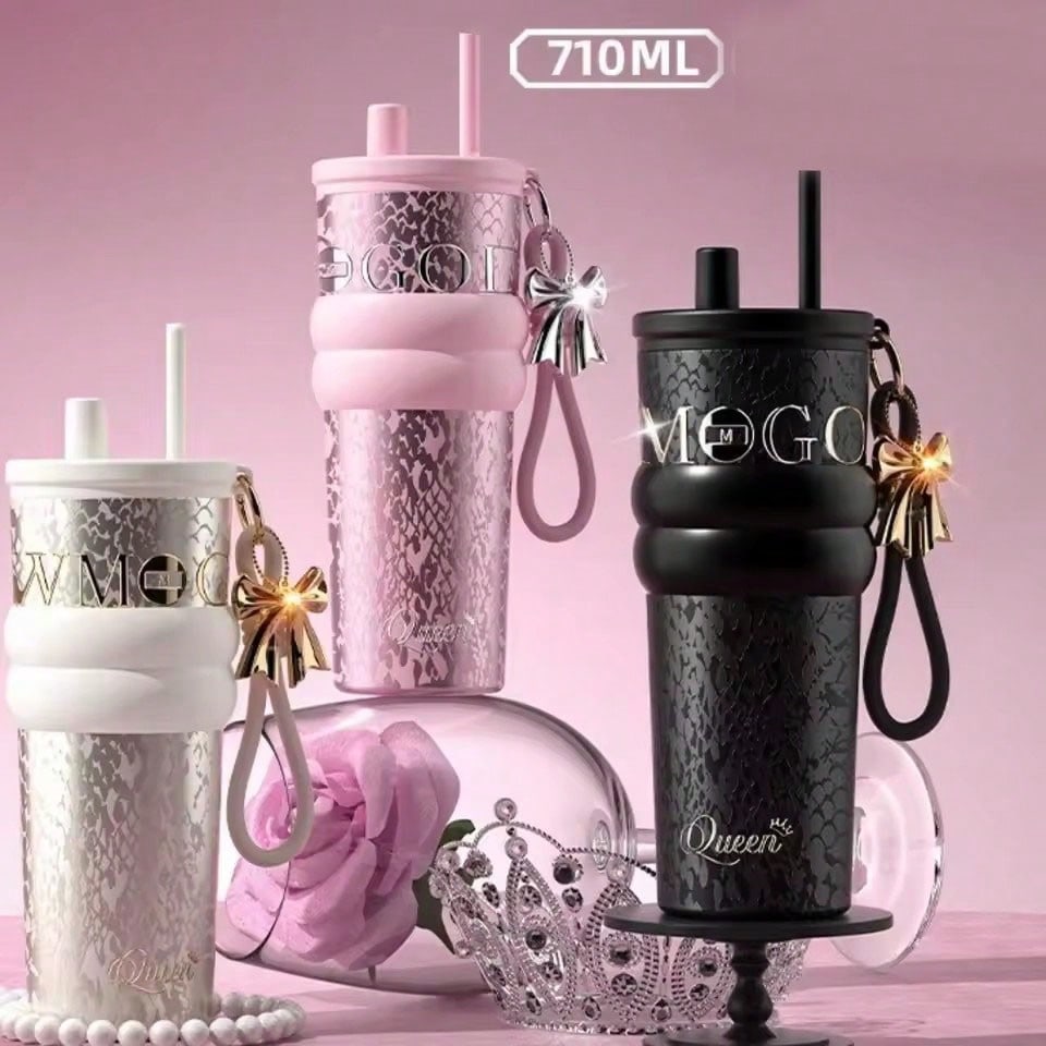 Cold Brew Bottle - กระติกน้ำสแตนเลสขนาด 710 มล. พร้อมหลอดและฝาปิดกันรั่ว สำหรับเครื่องดื่มร้อนและเย็น เช่น