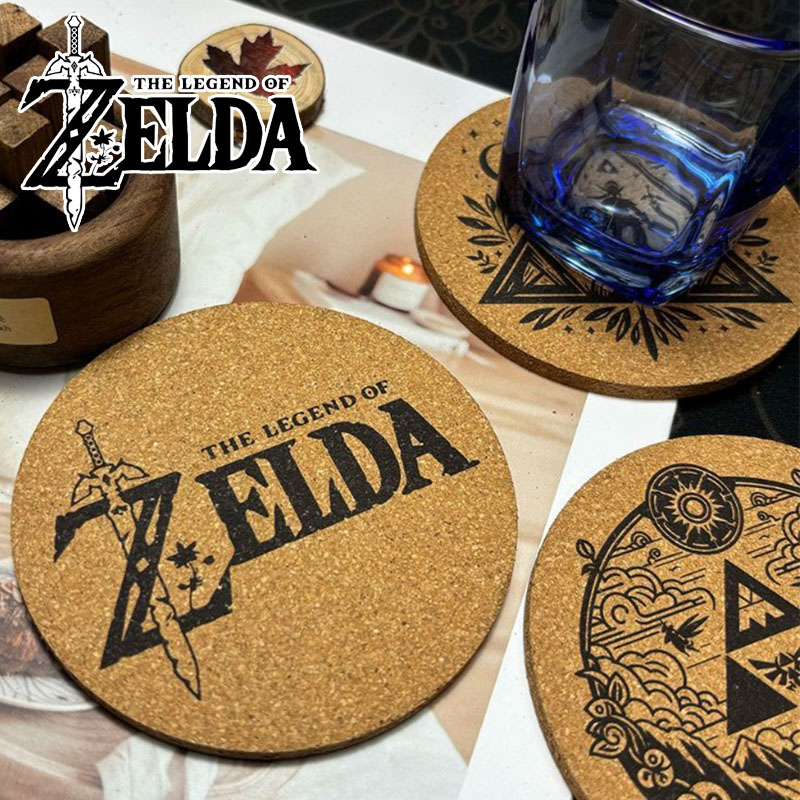 Coffee Tea Japan - Zelda Coaster การ์ตูนอะนิเมะรอบไม้ถ้วยกาแฟชาถ้วยผู้ถือเครื่องดื่มลื่น Cork Coaster DIY