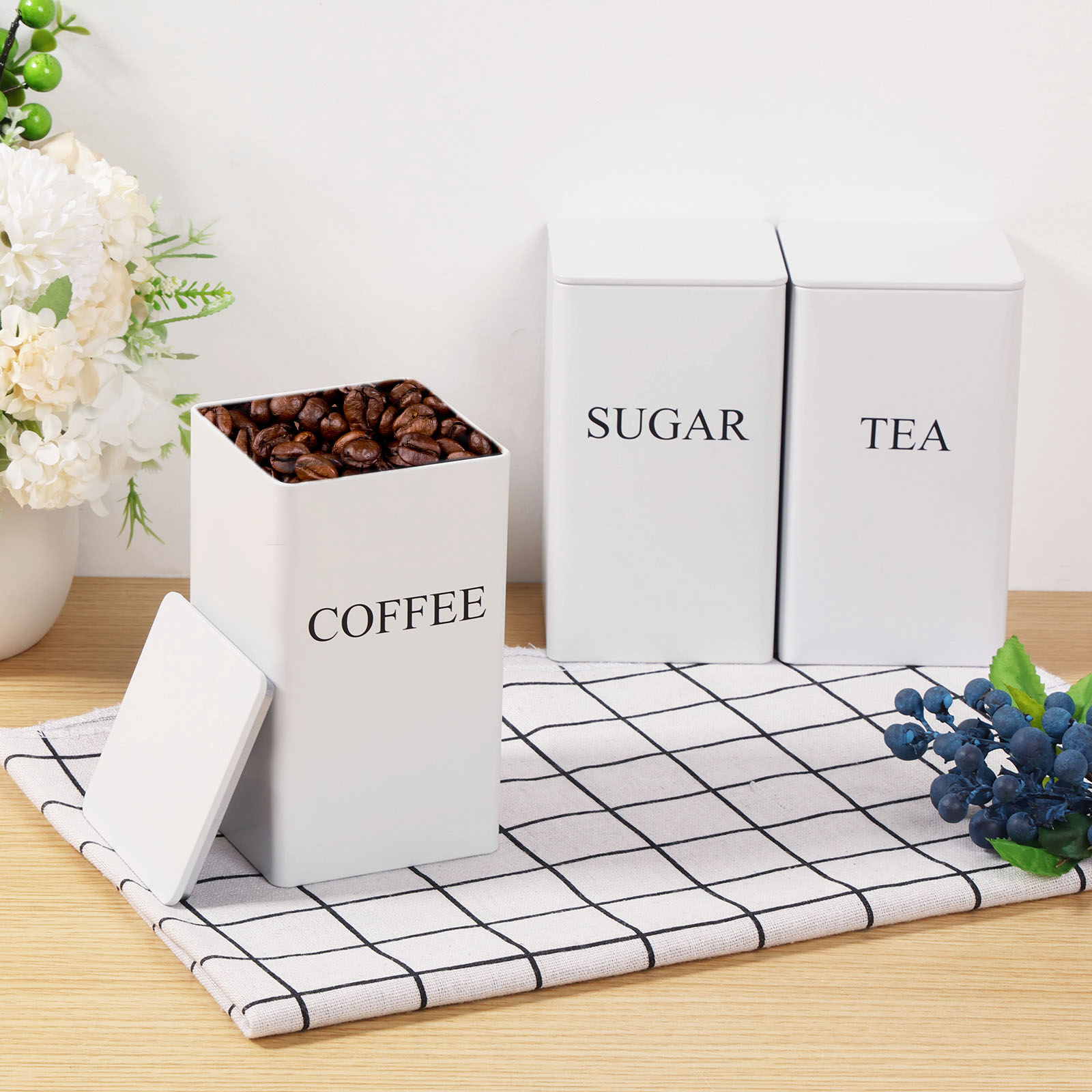 3 ชิ้นกาแฟ Bean ถังเก็บชาน้ําต - Coffee Tea And Sugar Canisters บทวิจารณ์และราคา