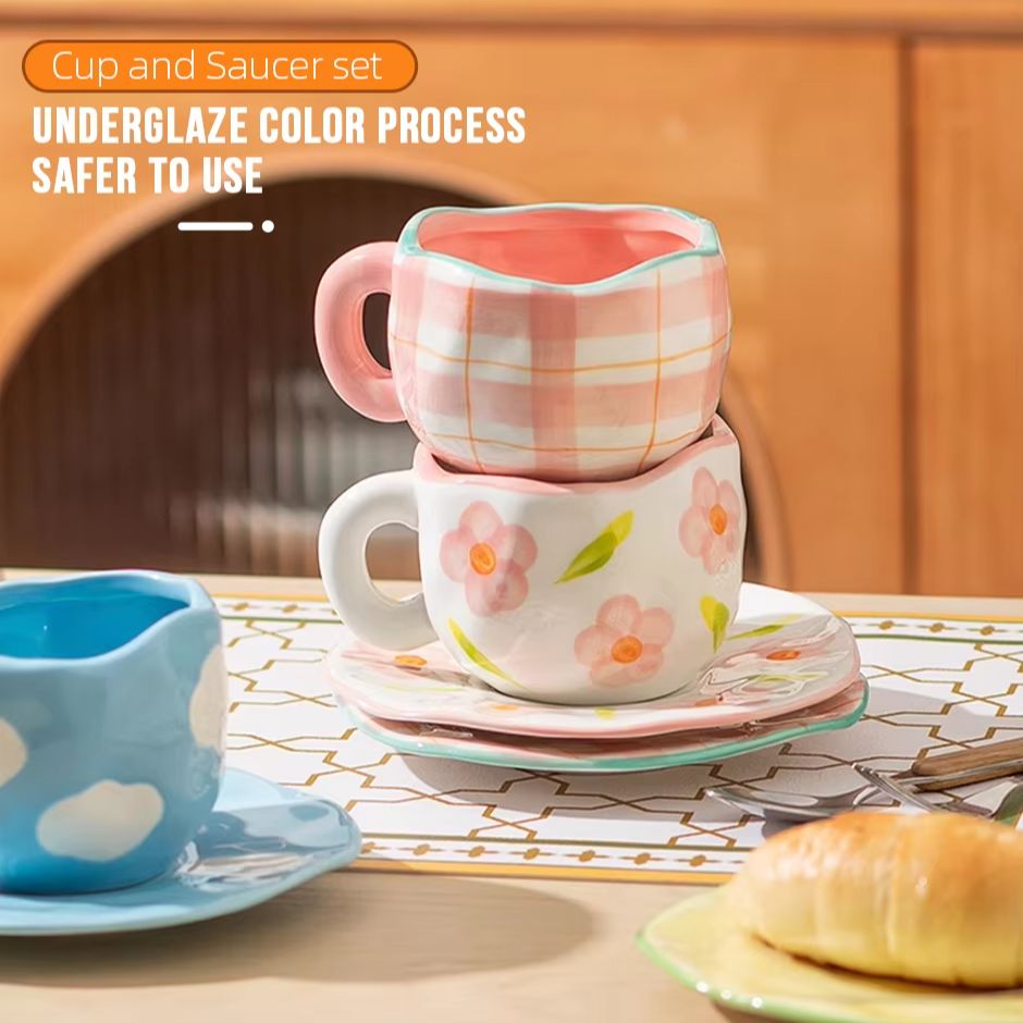 ชุดแก้วกาแฟเซรามิกลายดอกไม้เพ้ - Coffee Tea Friends บทวิจารณ์และราคา