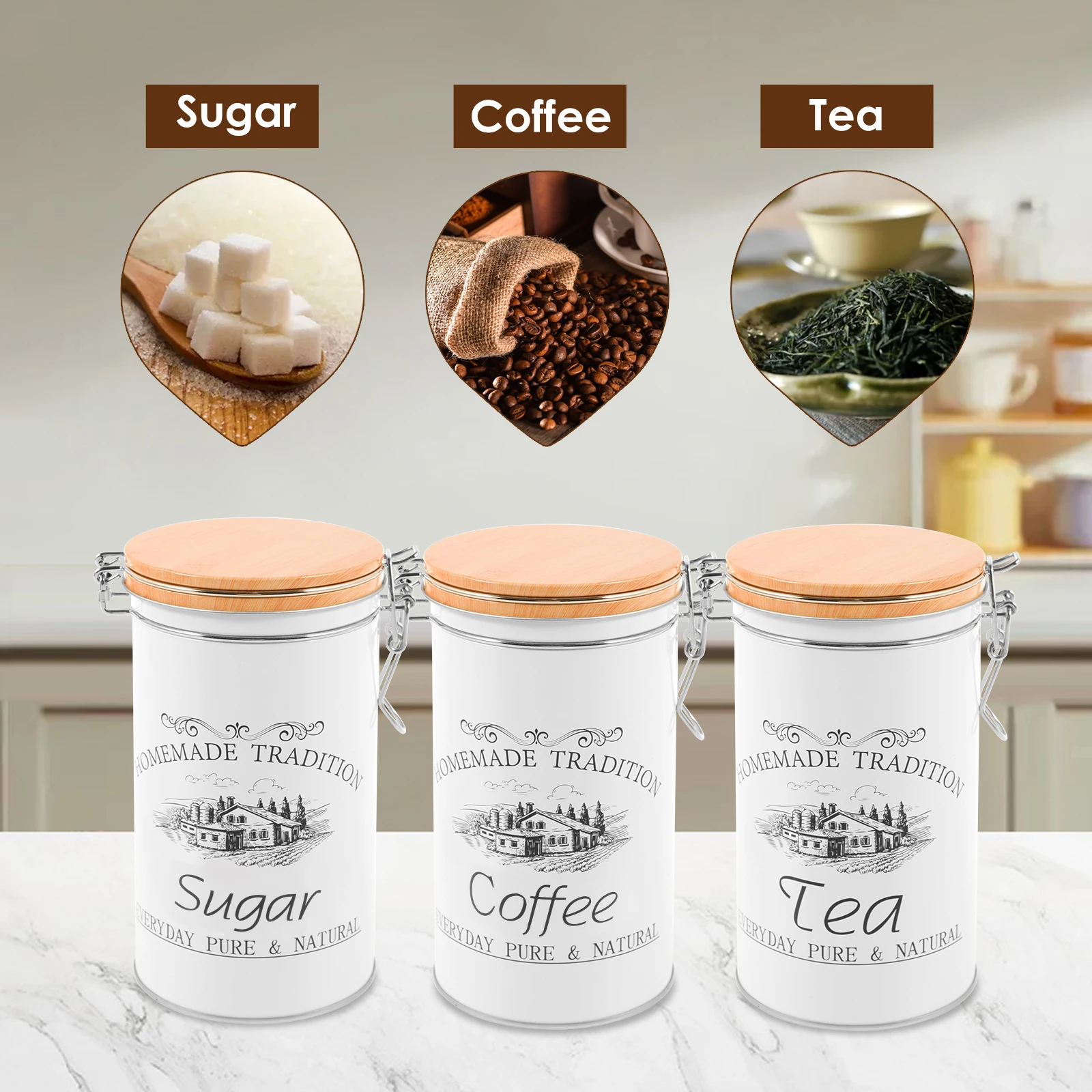 ชุดกระป๋องเก็บชา กาแฟ น้ำตาล 3 - Coffee Tea And Sugar Canisters บทวิจารณ์และราคา