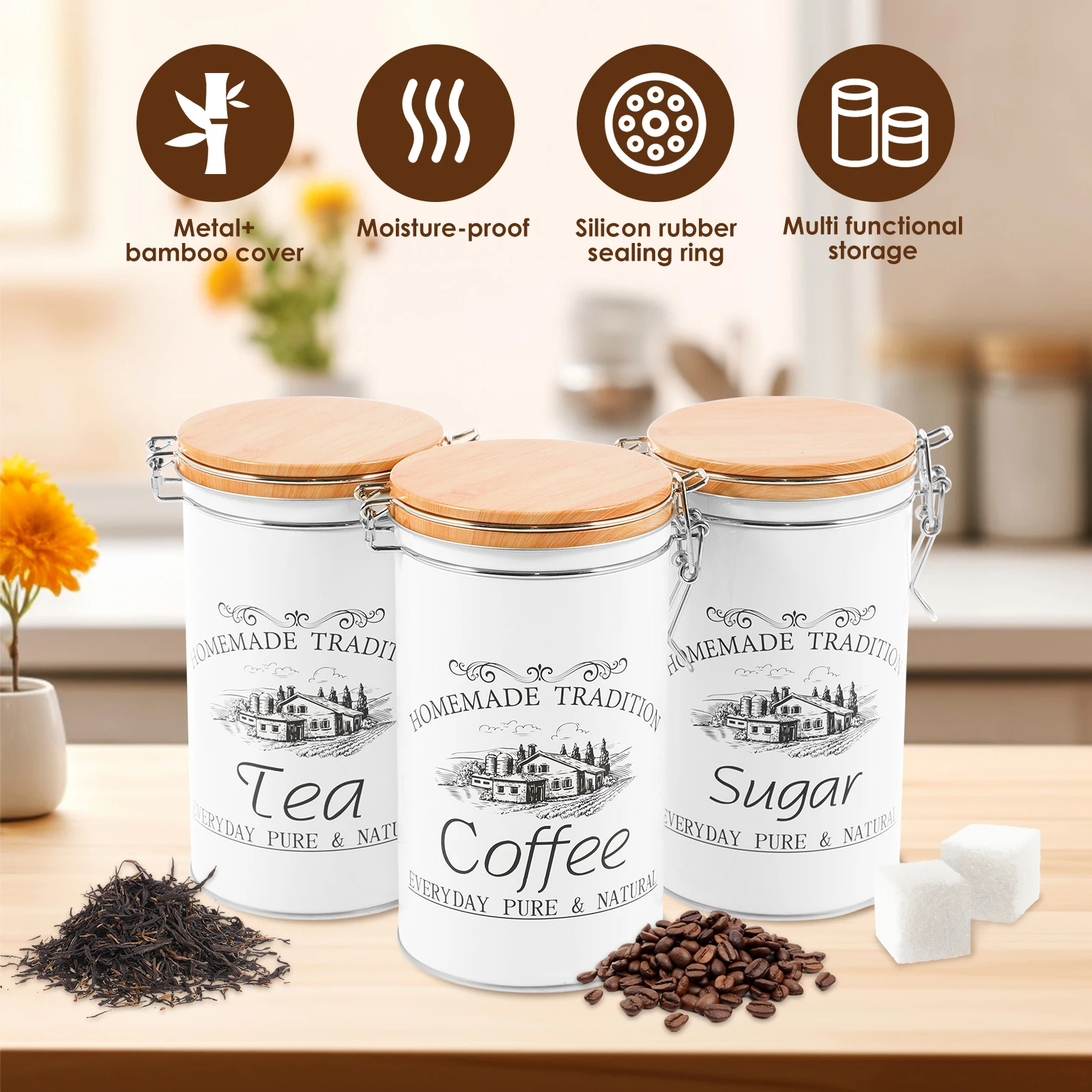 ชุดกระป๋องเก็บชา กาแฟ น้ำตาล 3 - Coffee Tea And Sugar Canisters บทวิจารณ์และราคา