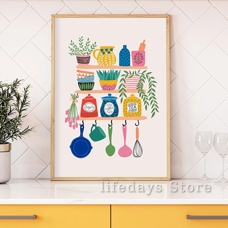 ภาพวาดผ้าใบที่มีสีสันห้องครัวช - Coffee And Tea Lyrics บทวิจารณ์และราคา