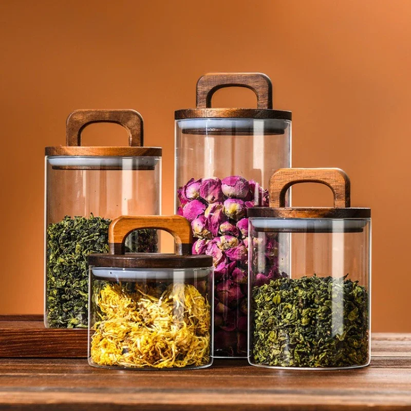 ขวดแก้วใสพร้อมฝาปิดไม้ไผ่กระป๋ - Coffee Tea And Sugar Canisters บทวิจารณ์และราคา