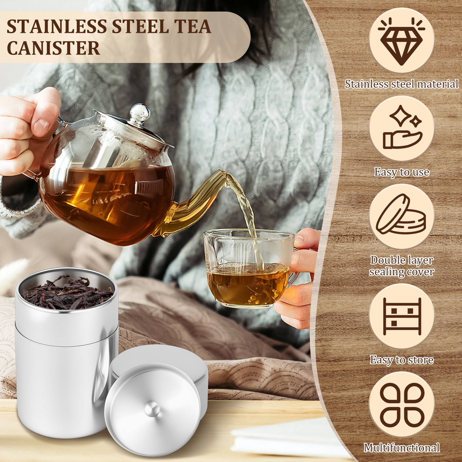 สแตนเลสสตีลชาใบกระป๋องกระป๋องห - Coffee Tea And Sugar Canisters บทวิจารณ์และราคา