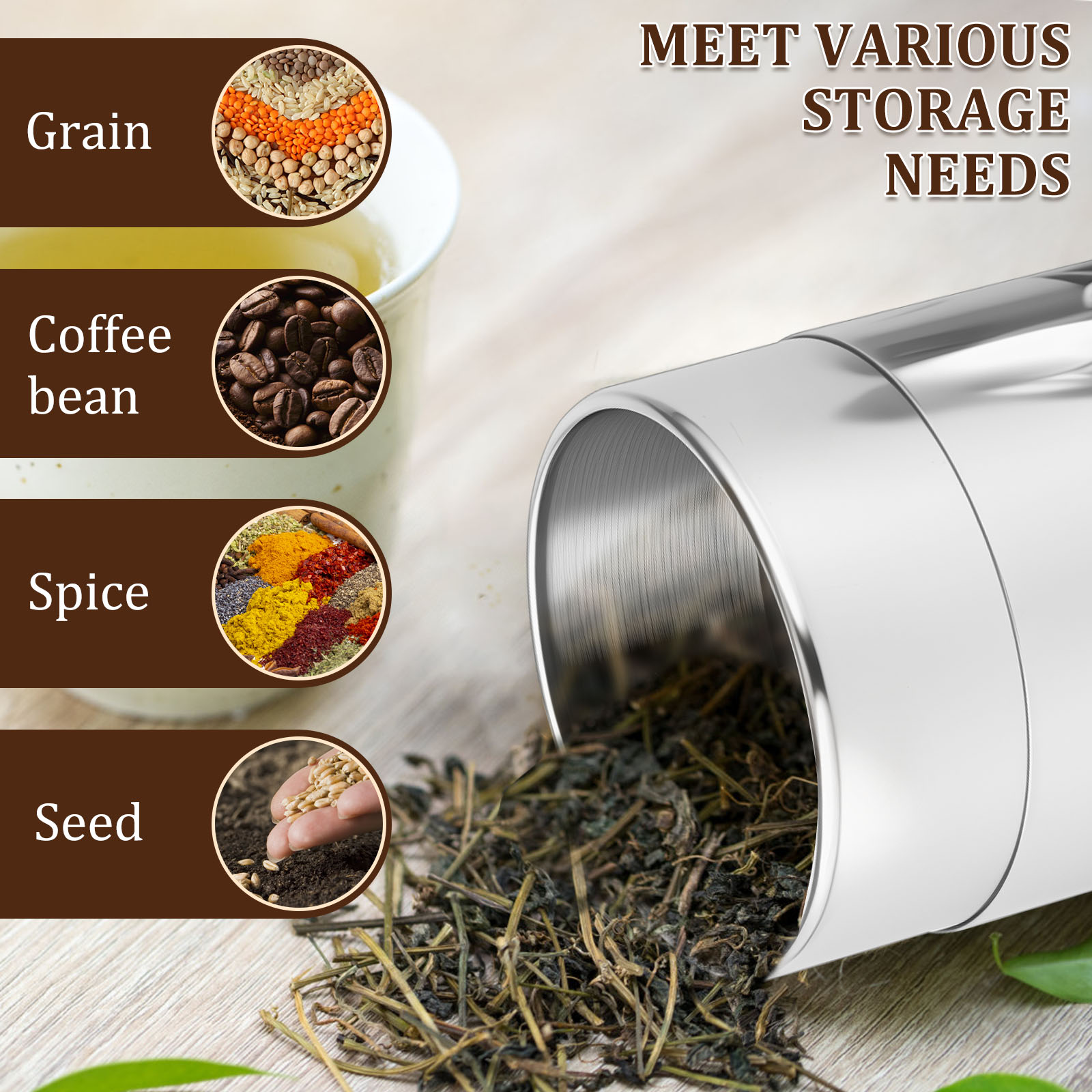 สแตนเลสสตีลชาใบกระป๋องกระป๋องห - Coffee Tea And Sugar Canisters บทวิจารณ์และราคา