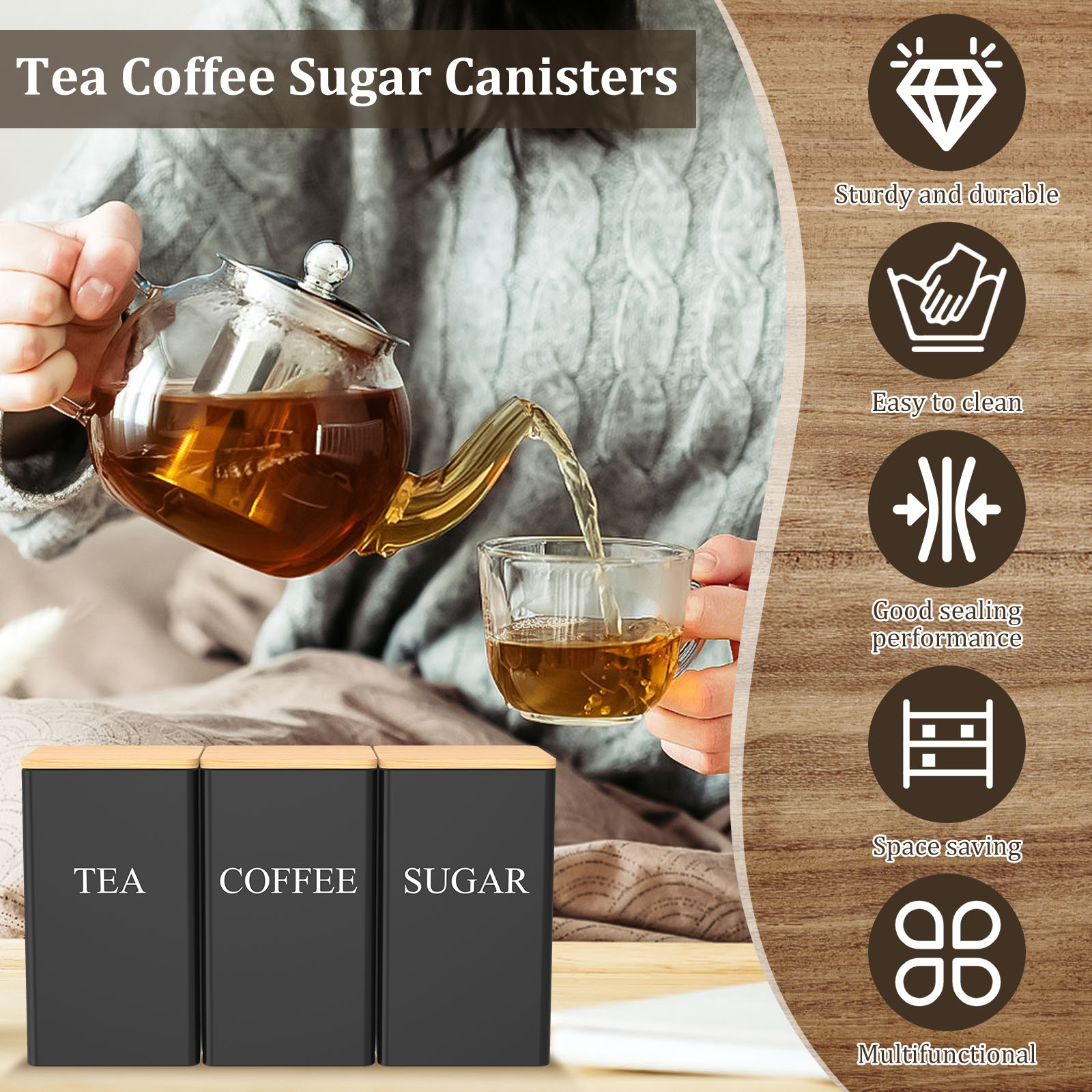 กาแฟ Bean Storage Jar โลหะชากา - Coffee Tea And Sugar Canisters บทวิจารณ์และราคา